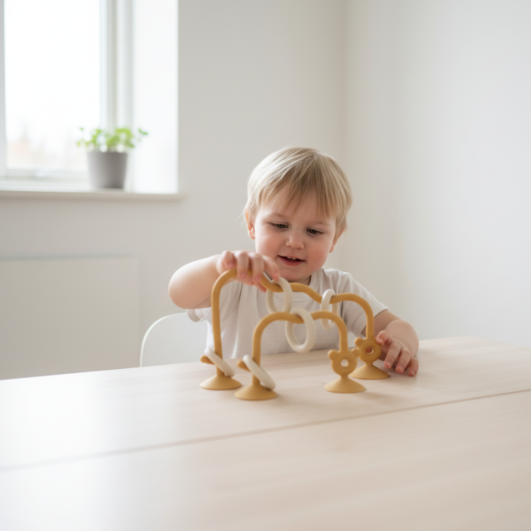 Baby Puzzle – Zabawka z koralikami i silikonowy gryzak