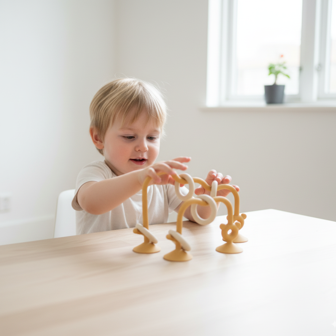 Baby Puzzle – Zabawka z koralikami i silikonowy gryzak