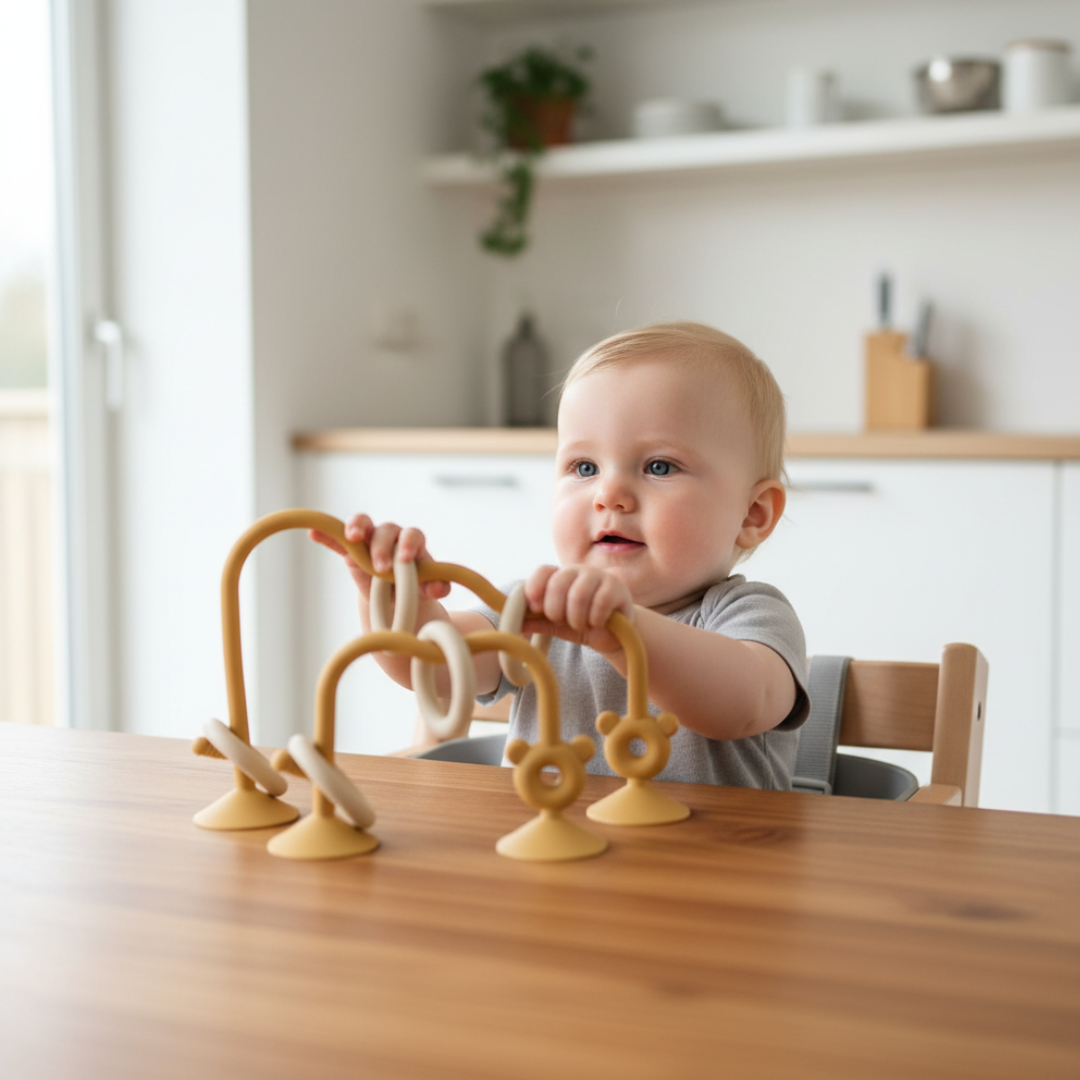 Baby Puzzle – Zabawka z koralikami i silikonowy gryzak