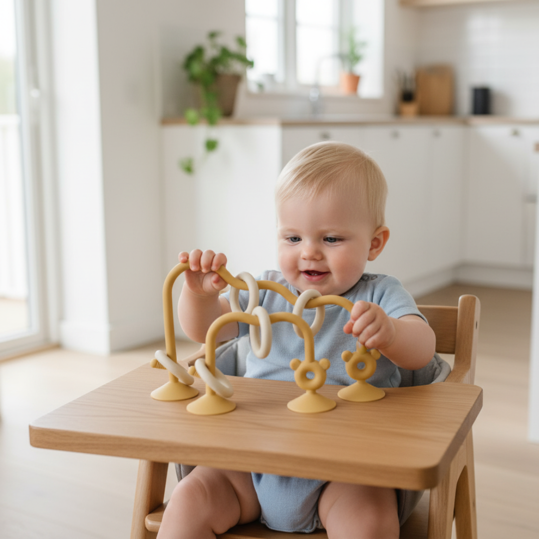 Baby Puzzle – Zabawka z koralikami i silikonowy gryzak