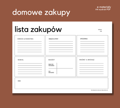 Lista zakupów do domu PDF (A4) – Planer zakupów i budżetu | Lista zakupów do druku