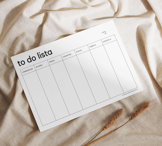 Lista To Do PDF (A4) – Tygodniowy planer zadań do druku | To Do Lista tygodniowa